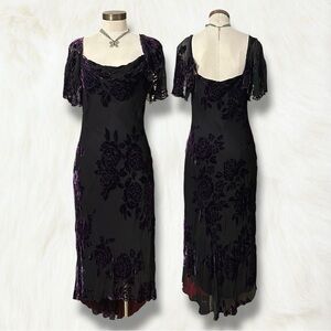 ‘Robbie Bee’ Y2K black/purple velvet floral goth fairy midi dress